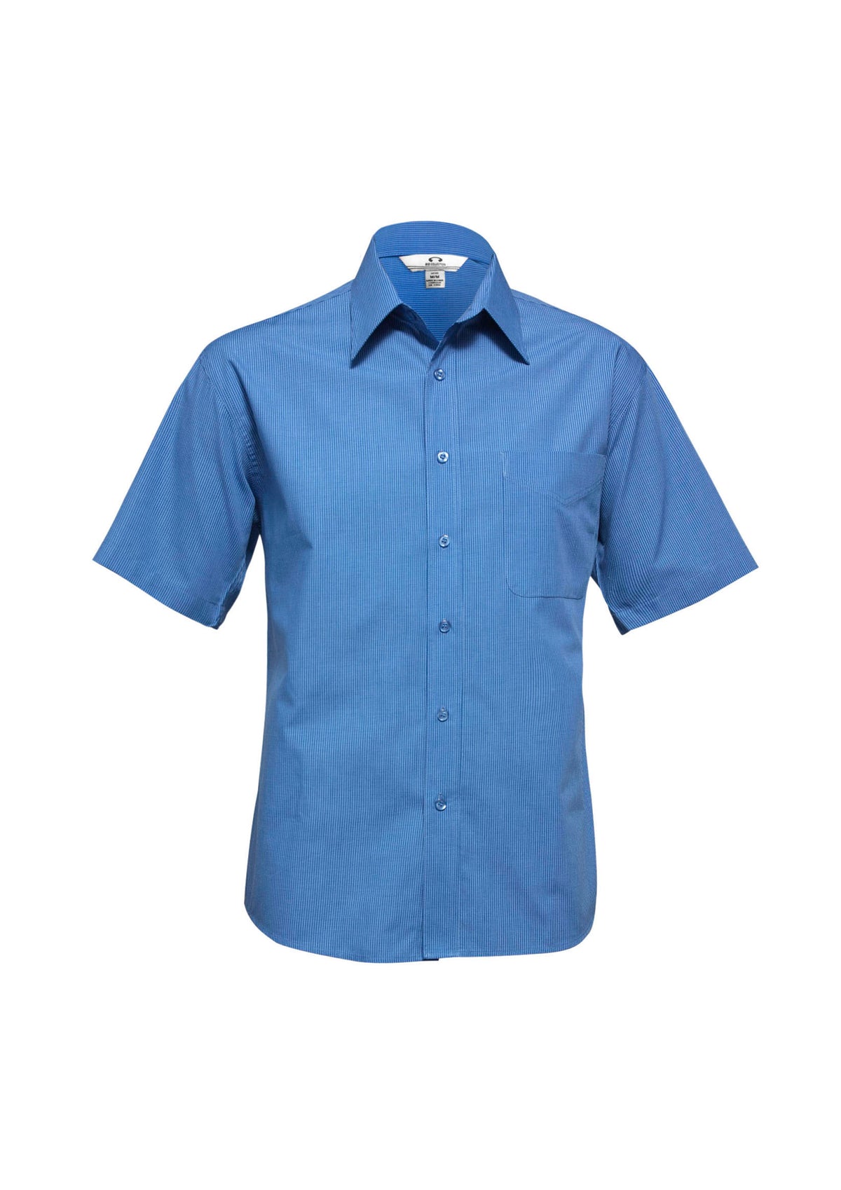 Micro Mens Check Short Sleeve Shirt - Mid Blue - Front