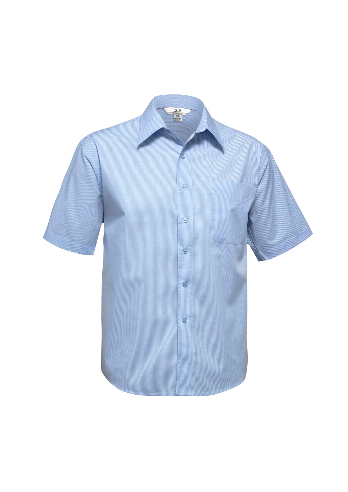 Micro Mens Check Short Sleeve Shirt - Sky - Front