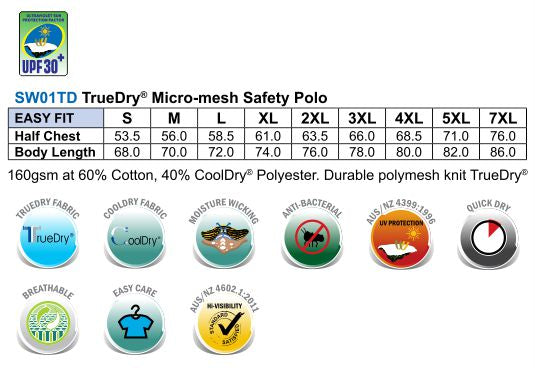High Visibility Short Sleeve - Size guide