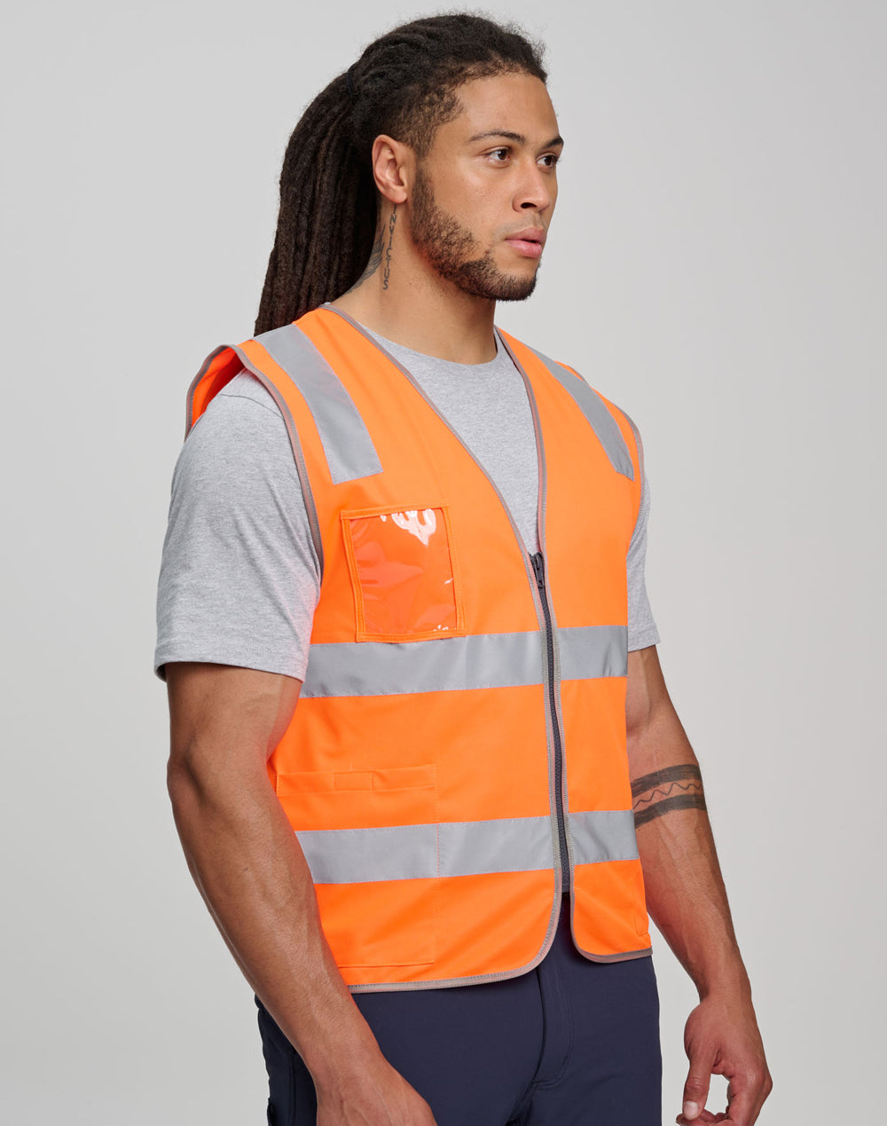Unisex Hi-Vis Safety Vest with ID & Utility Pockets - Orange - Model