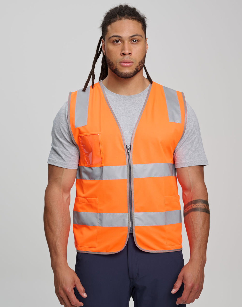 Unisex Hi-Vis Safety Vest with ID & Utility Pockets - Orange - Model