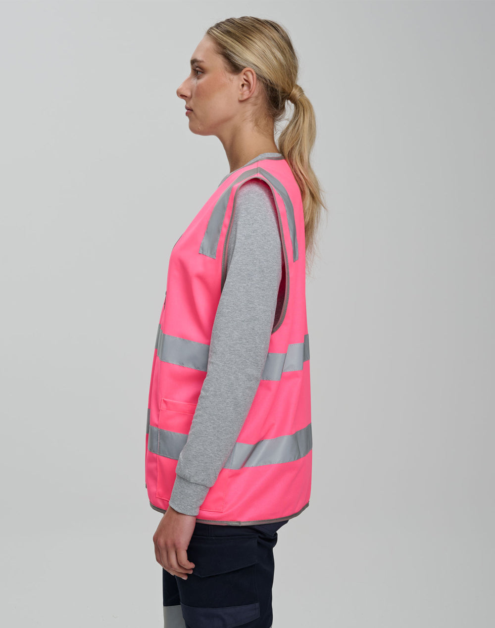 Unisex Hi-Vis Safety Vest with ID & Utility Pockets - Pink - View