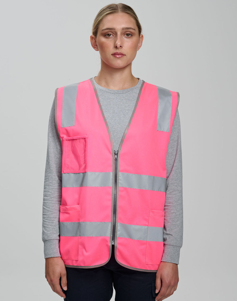 Unisex Hi-Vis Safety Vest with ID & Utility Pockets - Pink - View