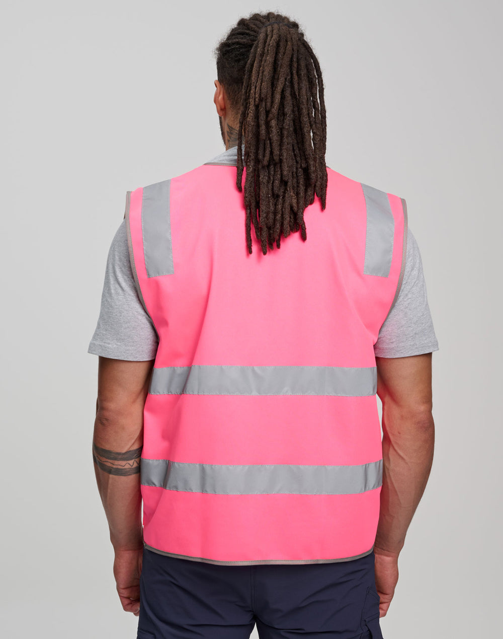 Unisex Hi-Vis Safety Vest with ID & Utility Pockets - Pink - Model