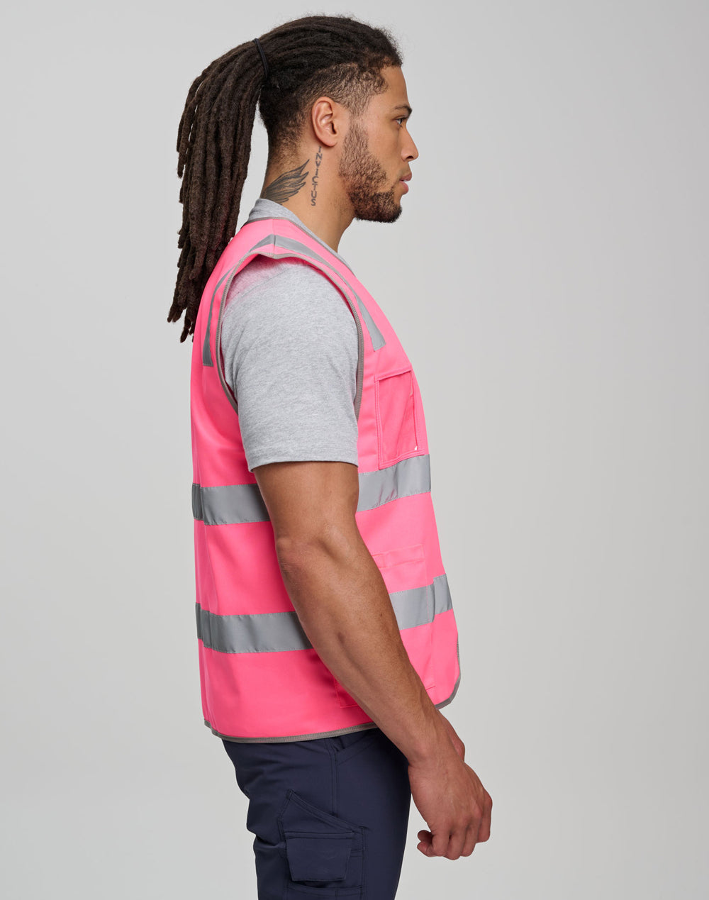 Unisex Hi-Vis Safety Vest with ID & Utility Pockets - Pink - Model