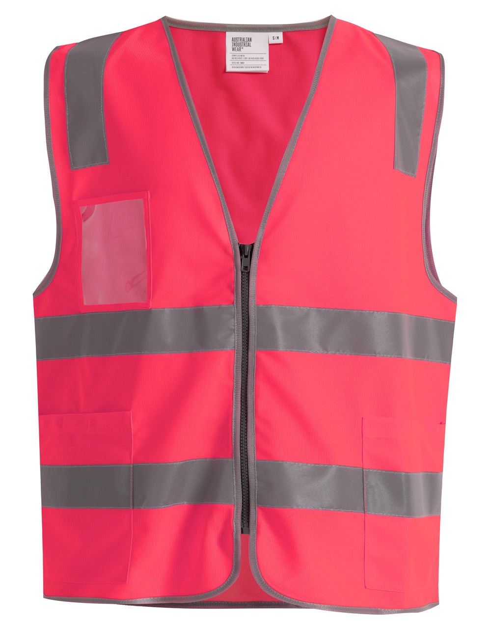 Unisex Hi-Vis Safety Vest with ID & Utility Pockets - Pink - Front