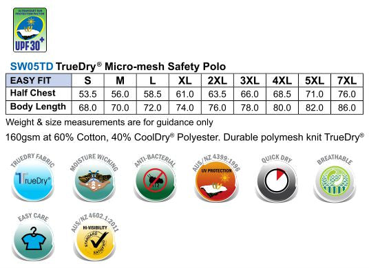 High Visibility Long Sleeve Polo - Size guide