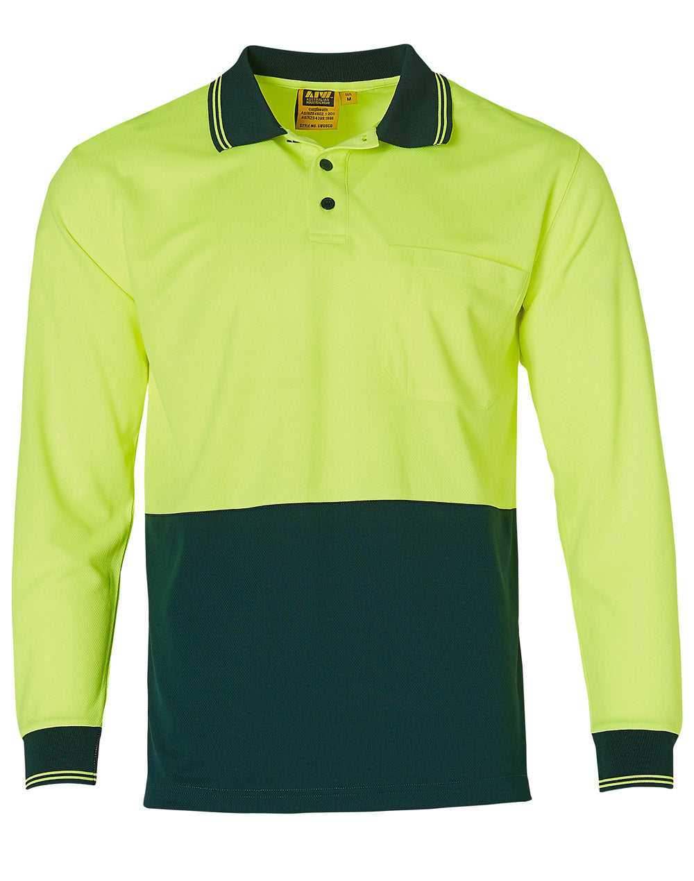 High Visibility Long Sleeve Polo - FluoroYellow/Bottle - Front