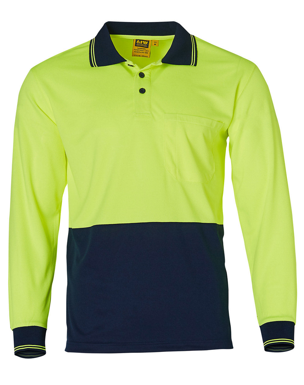 High Visibility Long Sleeve Polo - FluoroYellow/Navy - Front