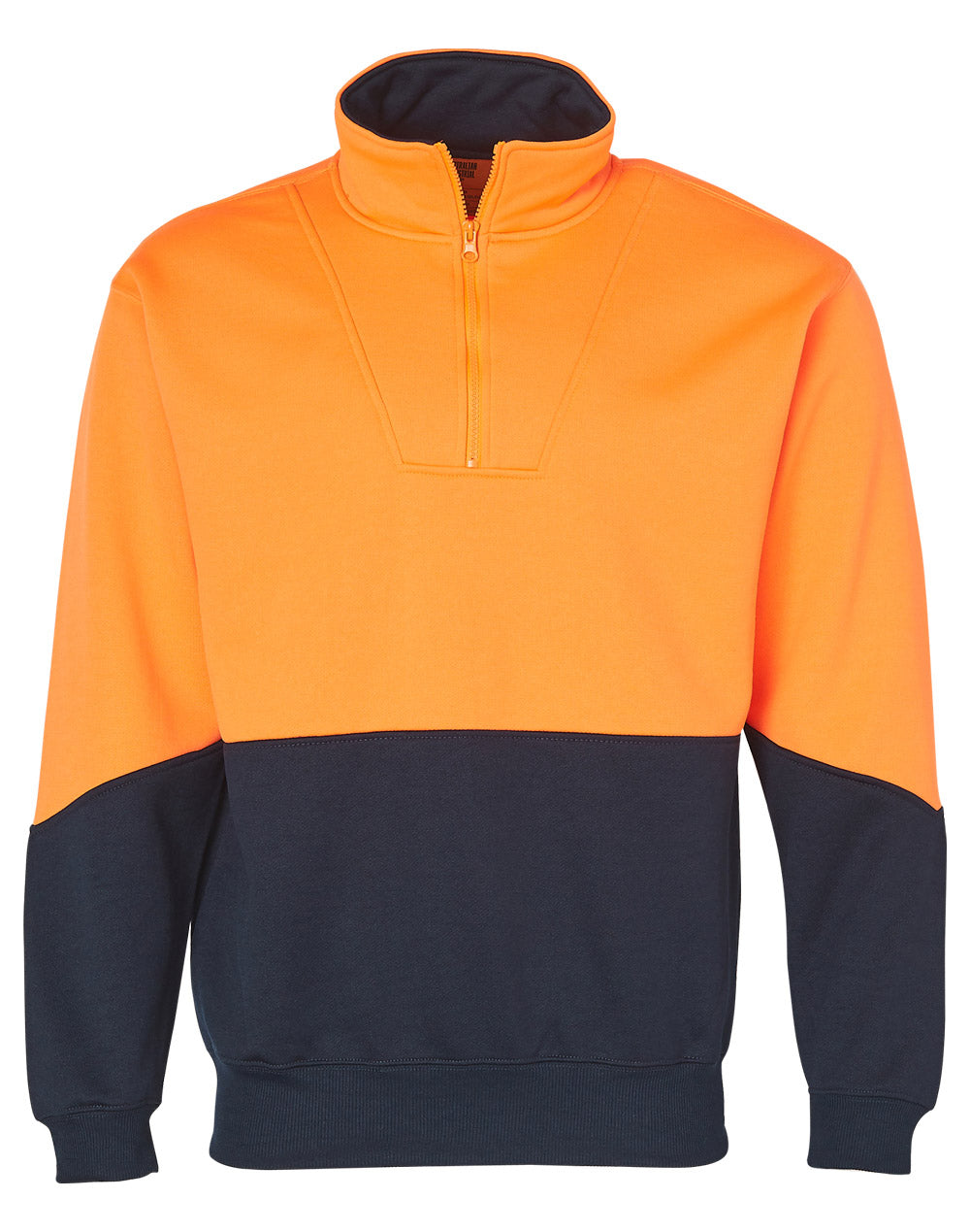 Hi-Vis Long Sleeve Fleece Sweat - Orange/Navy - Front