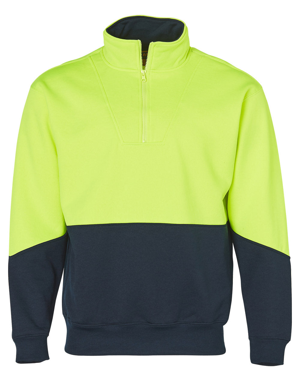 Hi-Vis Long Sleeve Fleece Sweat - Yellow/Navy - Front