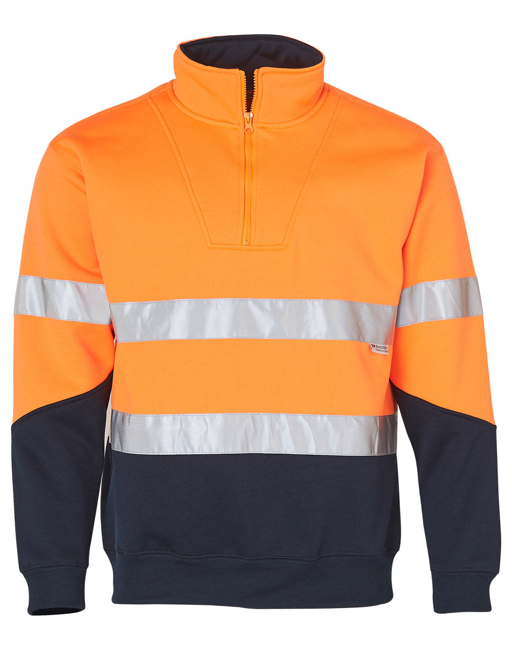 Hi-Vis Long Sleeve Fleece Sweat - Orange/Navy - Front