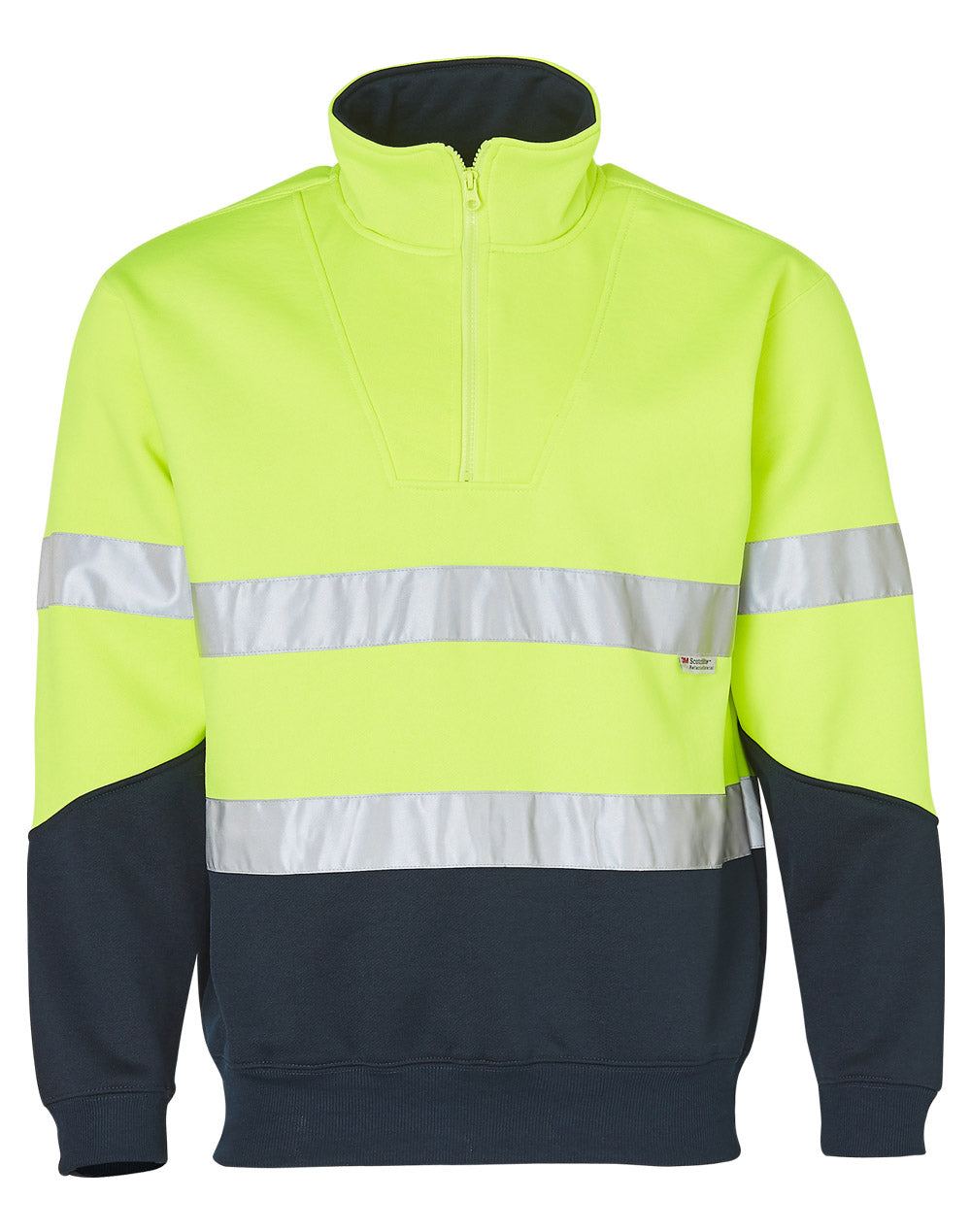 Hi-Vis Long Sleeve Fleece Sweat - Yellow/Navy - Front