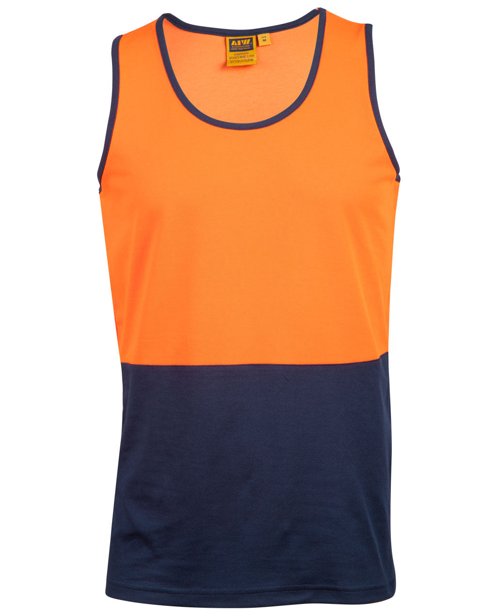 Hi-Vis Safety Singlet - FluoroOrange/Navy - Front