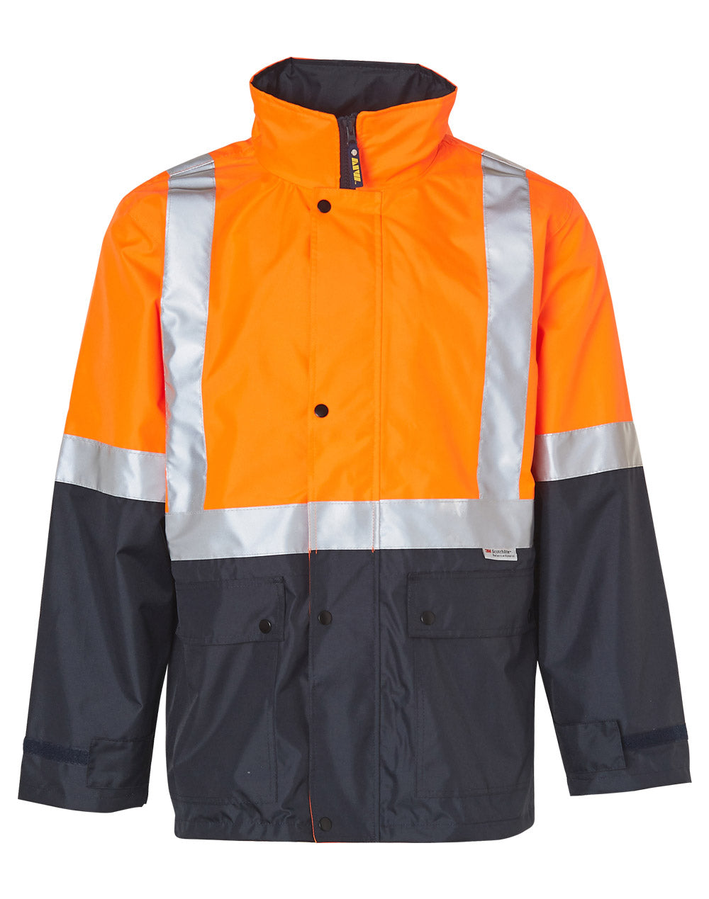 Hi-Vis Safety Jacket With Mesh Lining & 3M Tapes - Orange/Navy - Front