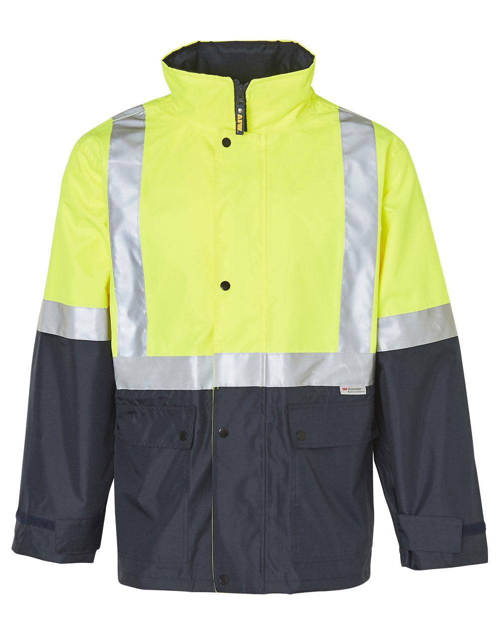 Hi-Vis Safety Jacket With Mesh Lining & 3M Tapes - Yellow/Navy - Front