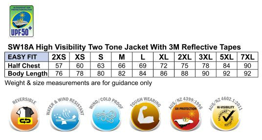 Hi-Vis Safety Jacket With Mesh Lining & 3M Tapes - Size guide