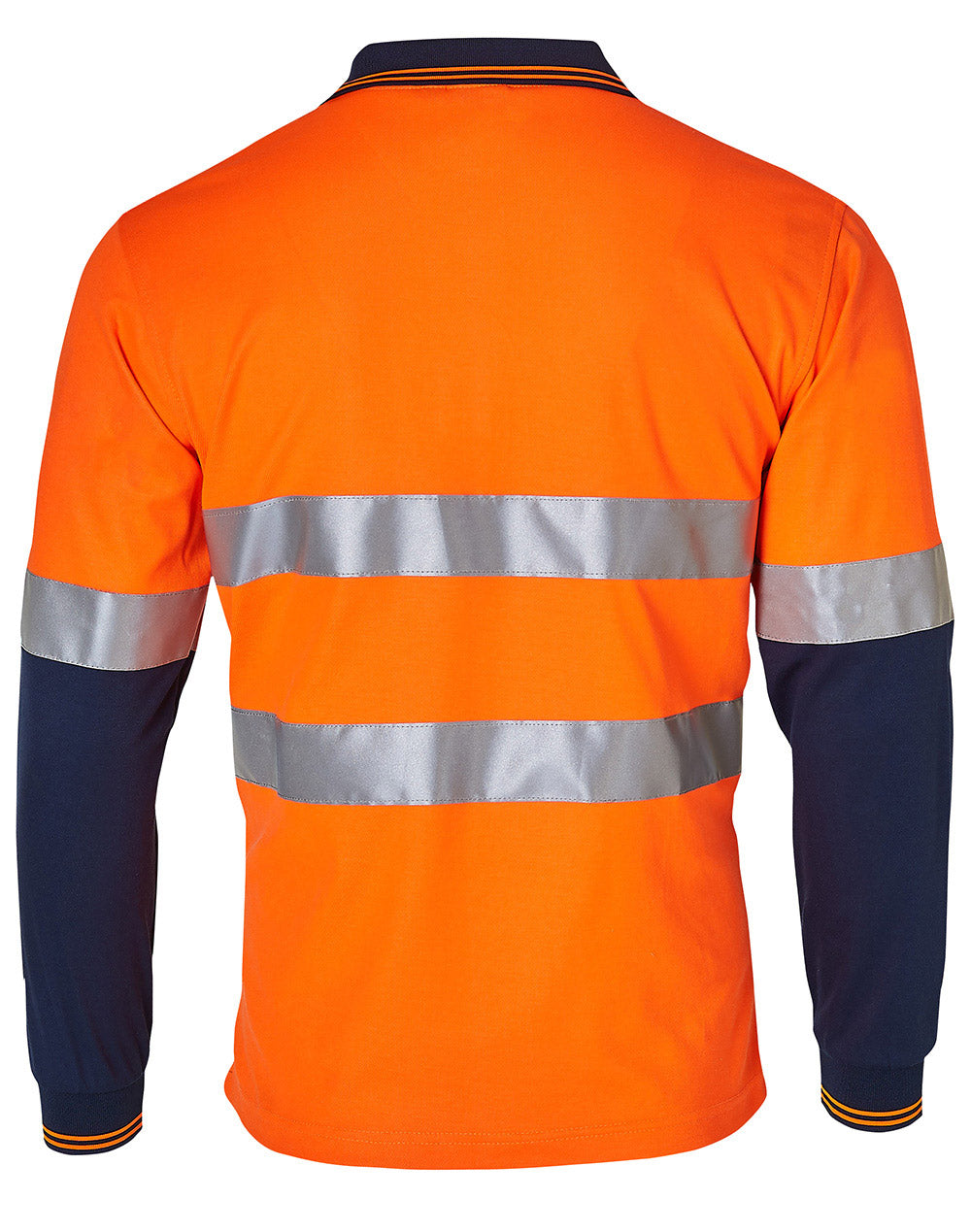 Long Sleeve Safety Polo - Orange/Navy - Back