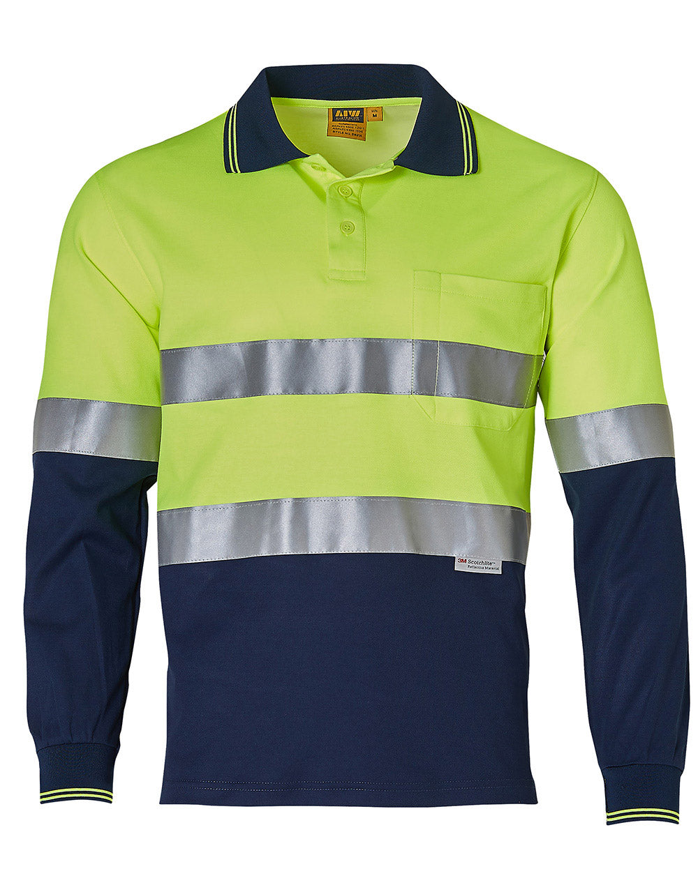 Long Sleeve Safety Polo - Yellow/Navy - Front