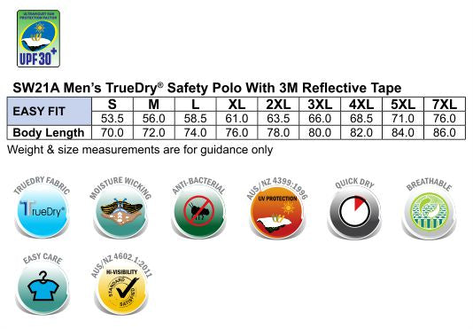 Long Sleeve Safety Polo - Size guide