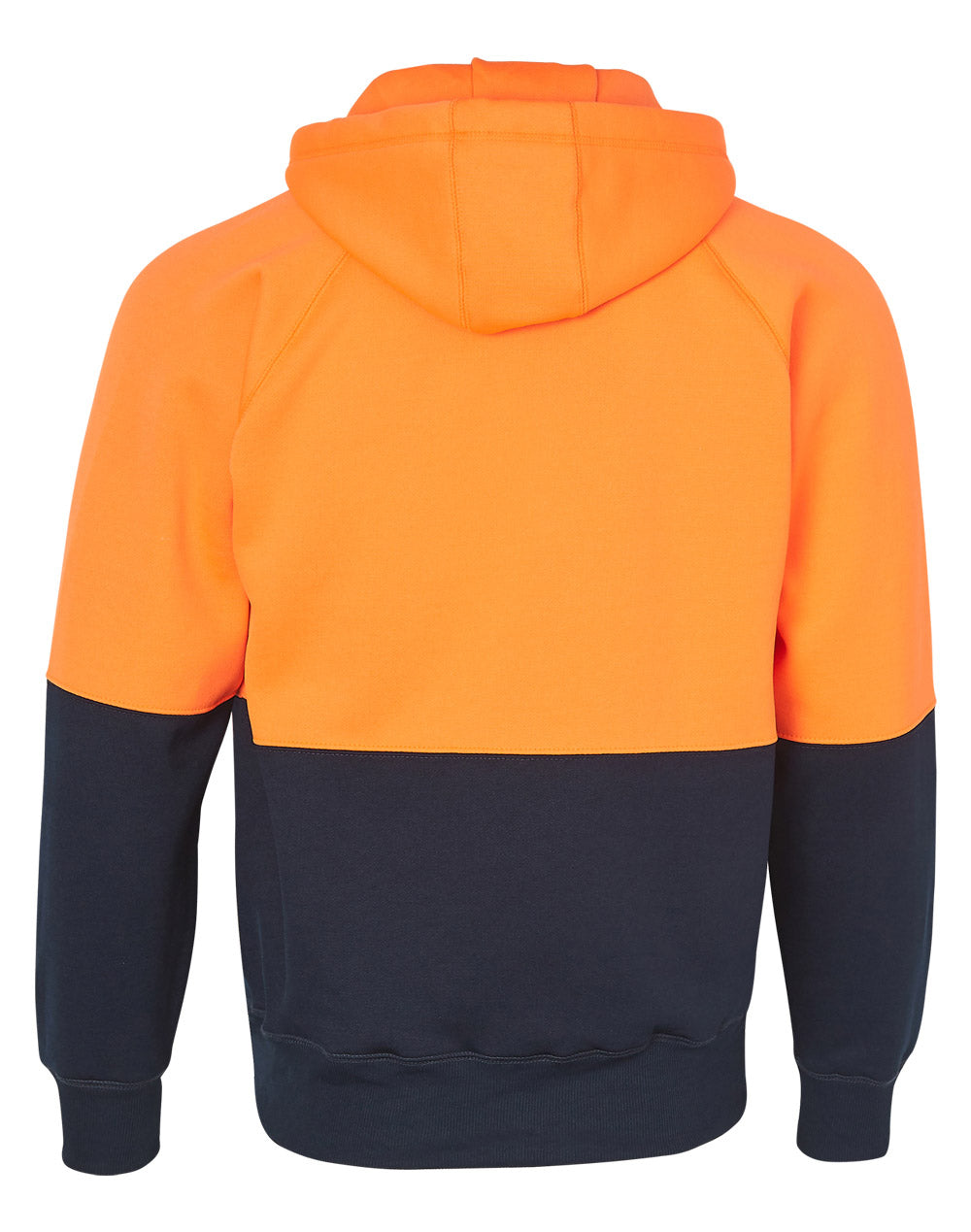 Hi-Vis Two Tone Fleece Hoodie - FluoroOrange/Navy - Back