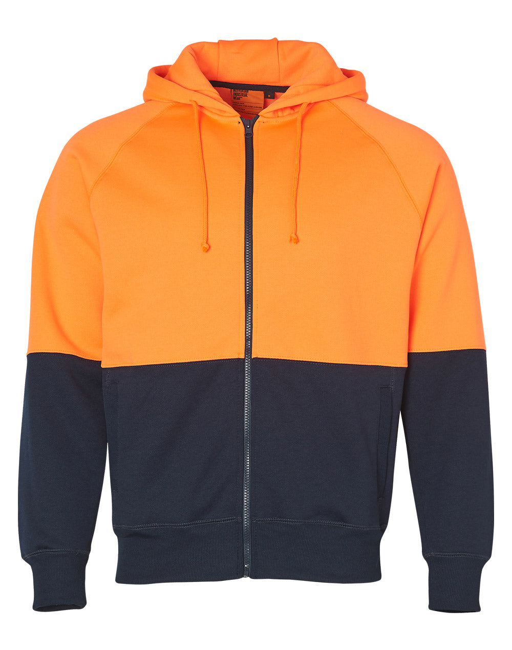 Hi-Vis Two Tone Fleece Hoodie - FluoroOrange/Navy - Front