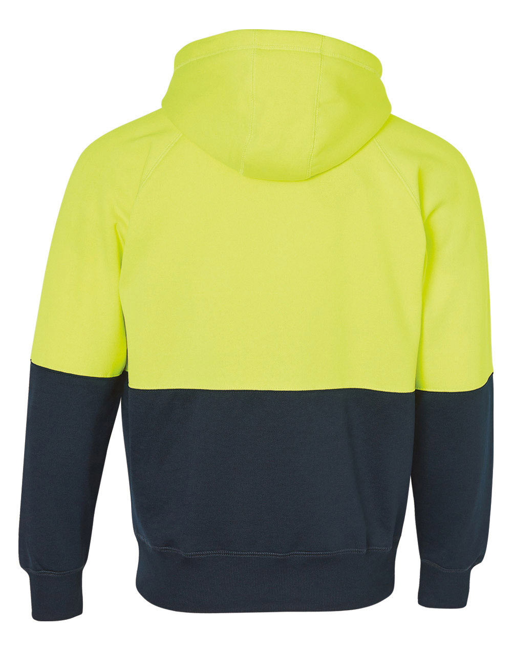 Hi-Vis Two Tone Fleece Hoodie - FluoroYellow/Navy - Back
