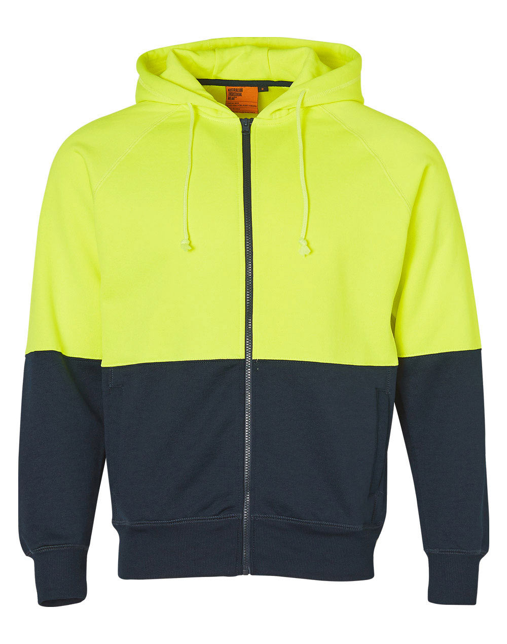 Hi-Vis Two Tone Fleece Hoodie - FluoroYellow/Navy - Front