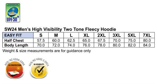 Hi-Vis Two Tone Fleece Hoodie - Size guide