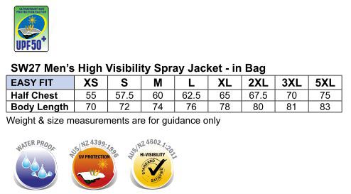 Hi-Vis Spray Jacket - Size guide