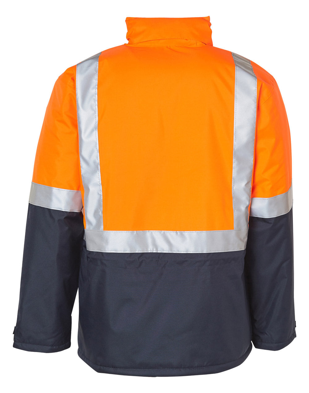 Hi-Vis Two Tone Rain Proof Jacket With Quilt Lining - Orange/Navy - Back