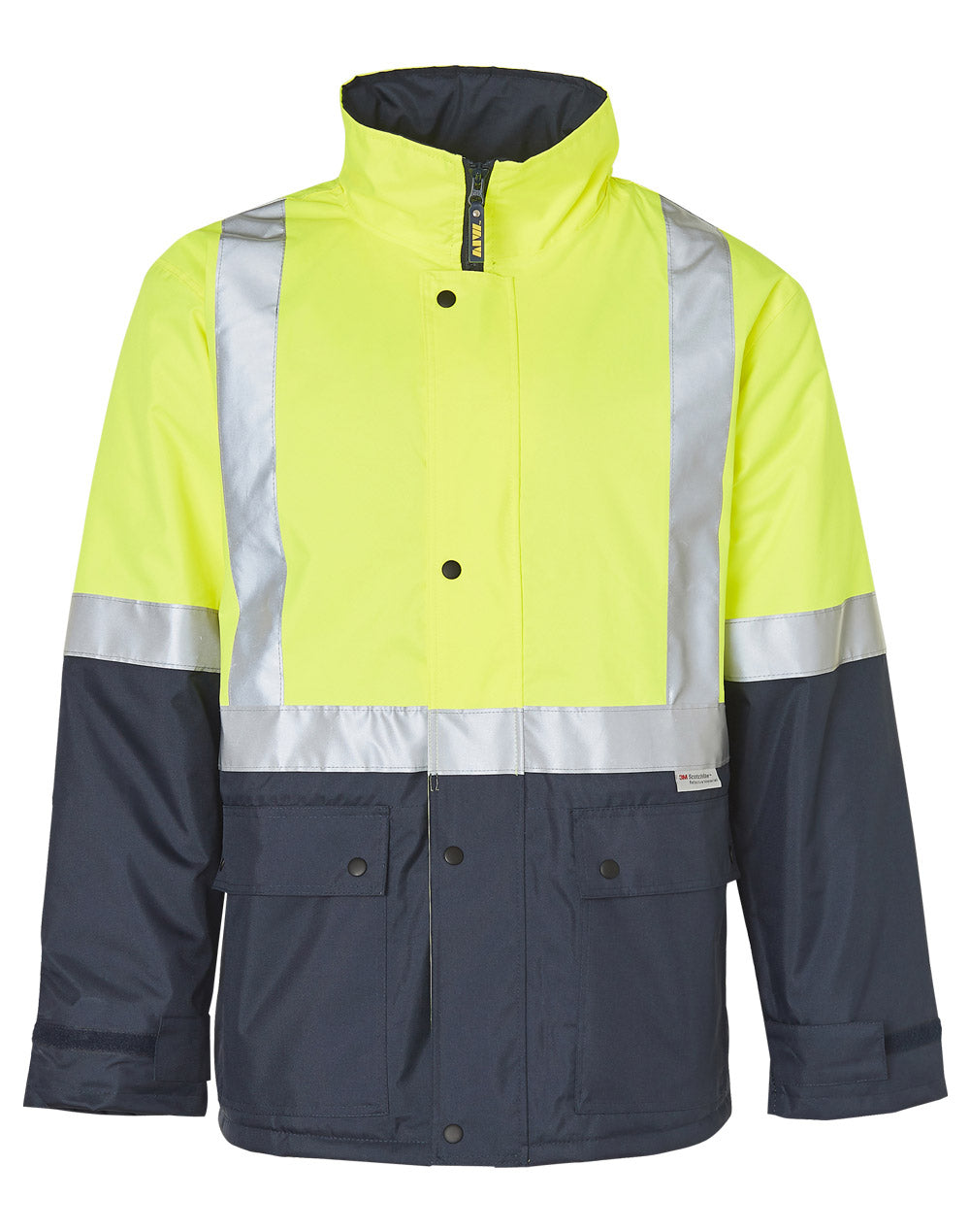 Hi-Vis Two Tone Rain Proof Jacket With Quilt Lining - Yellow/Navy - Front