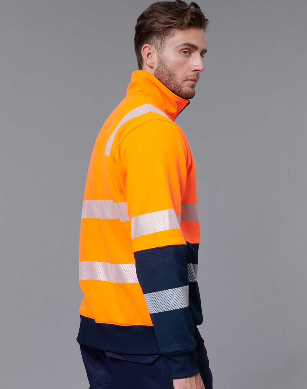 Vic Rail Hi-Vis Safety Jumper- Unisex - Orange/Navy - View