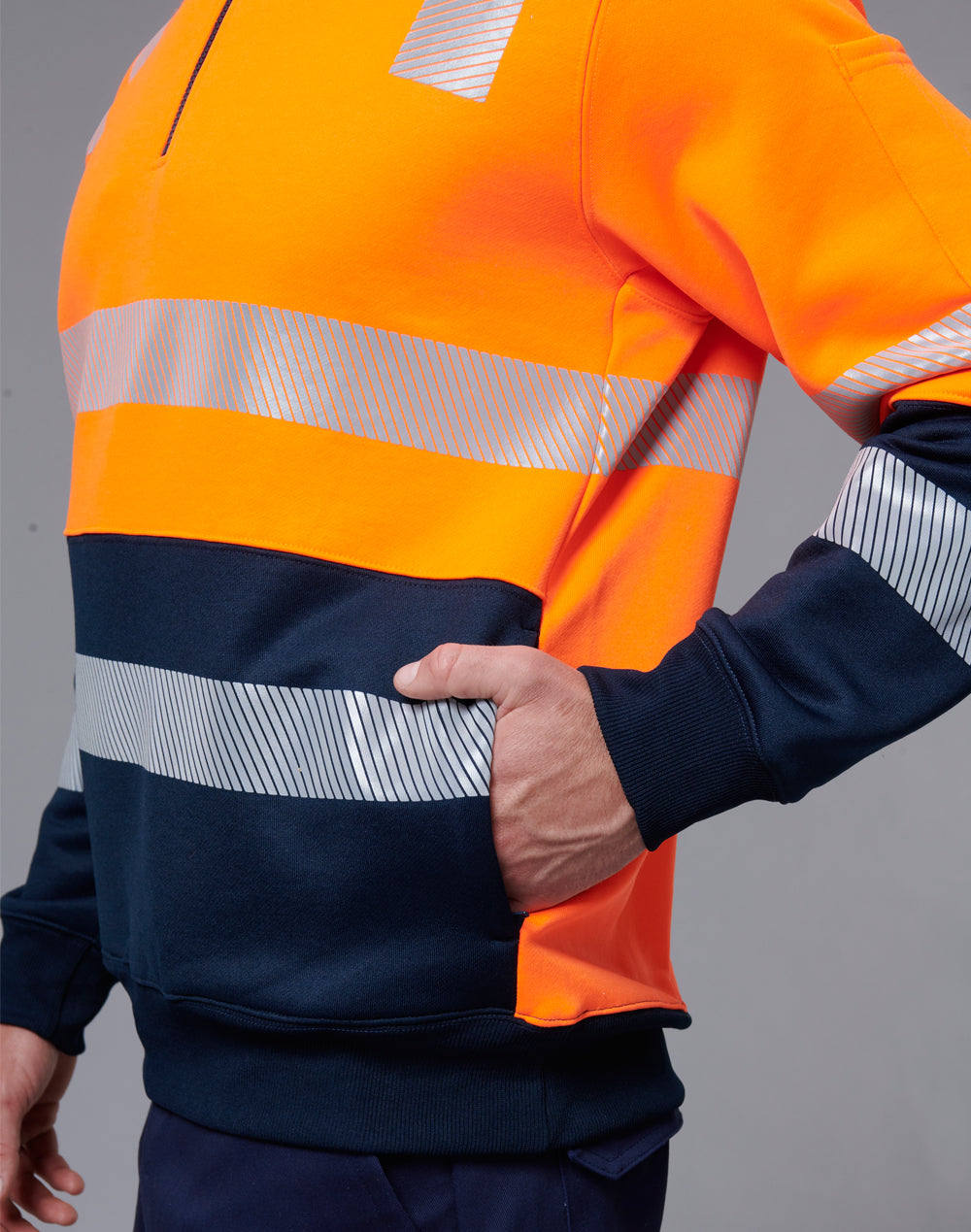 Vic Rail Hi-Vis Safety Jumper- Unisex - Orange/Navy - View
