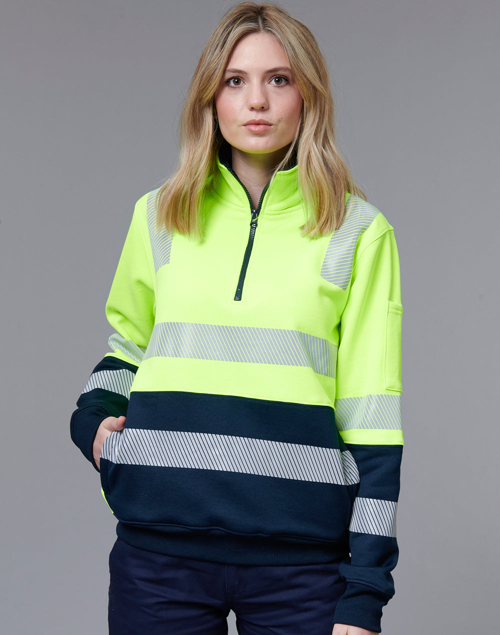 Vic Rail Hi-Vis Safety Jumper- Unisex - Yellow/Navy - View