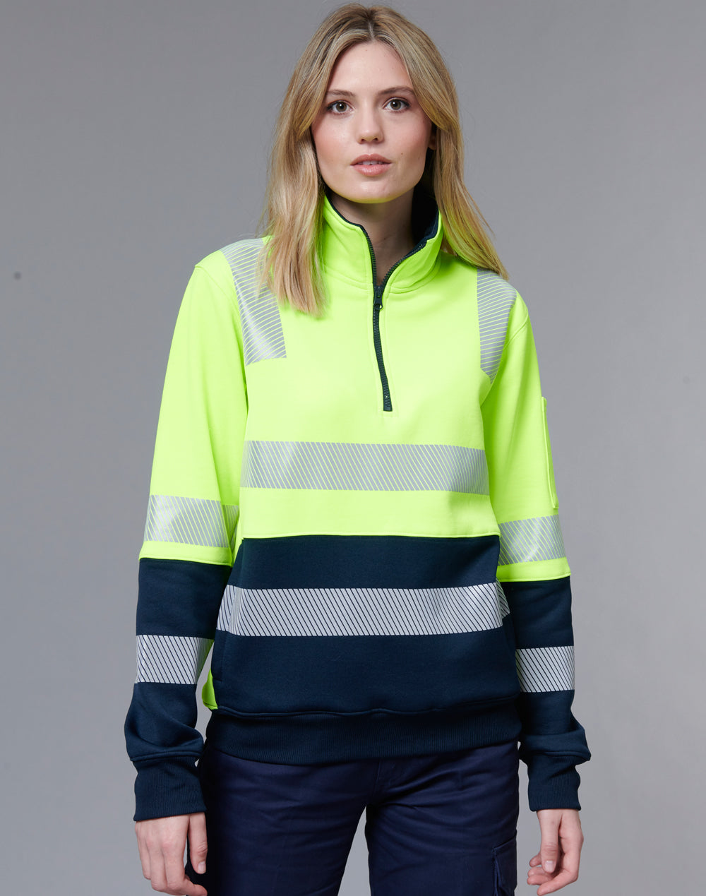 Vic Rail Hi-Vis Safety Jumper- Unisex - Yellow/Navy - View