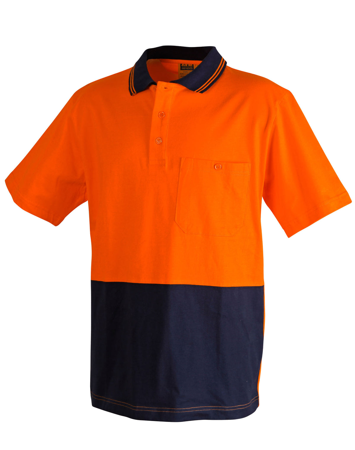 Cotton Jersey Two Tone Safety Polo - Orange/Navy - Front