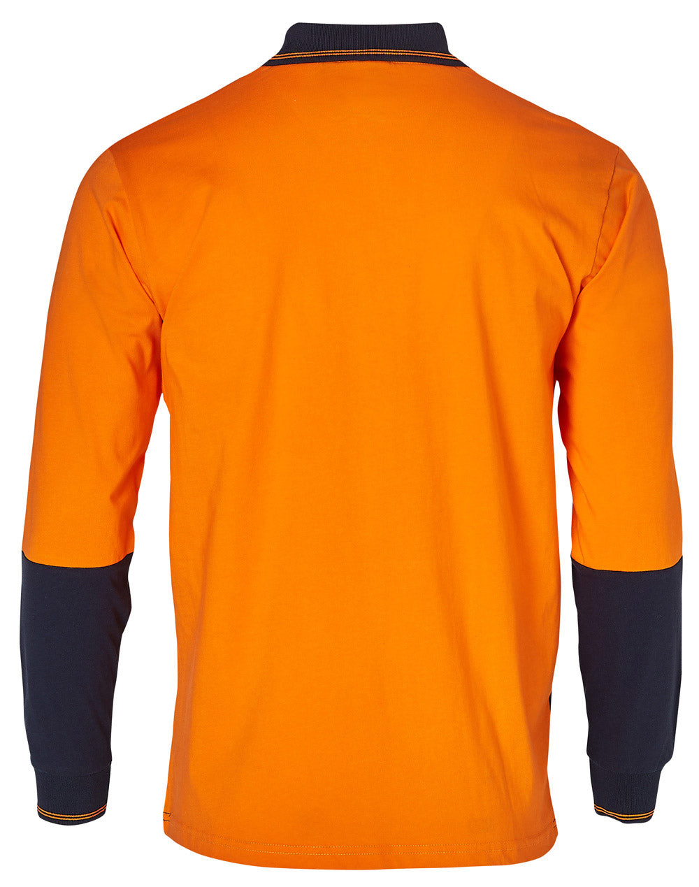 Cotton Jersey two tone Long Sleeve Safety Polo - Orange/Navy - Back