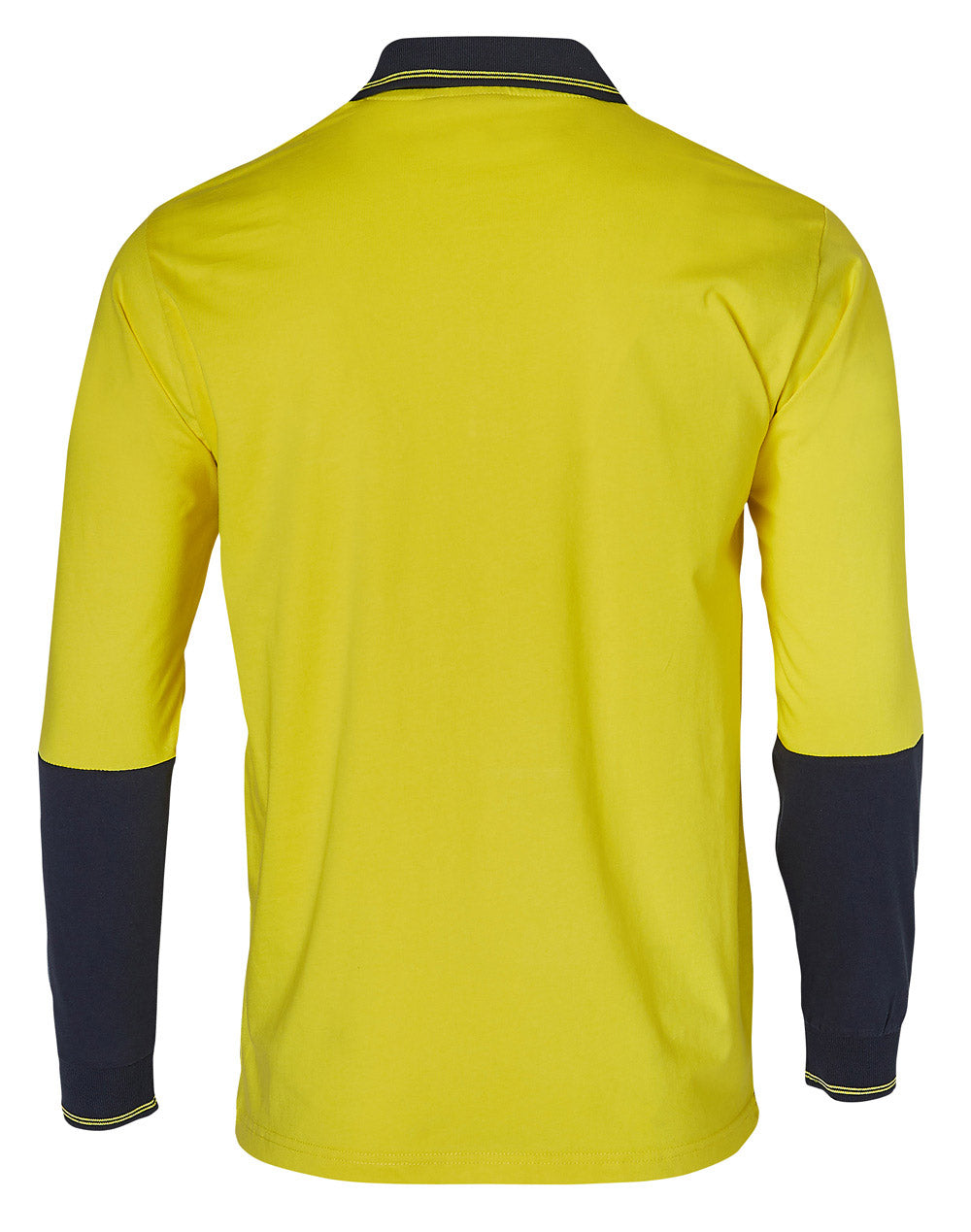 Cotton Jersey two tone Long Sleeve Safety Polo - Yellow/Navy - Back