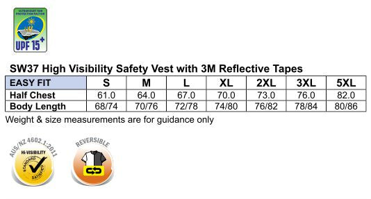 Hi-Vis Safety Vest - Size guide
