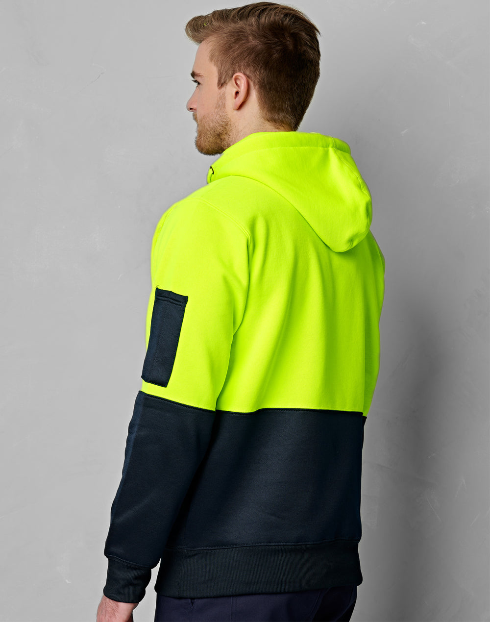 Hi-Vis Two Tone Fleecy Hoodie Unisex - Yellow/Navy - View