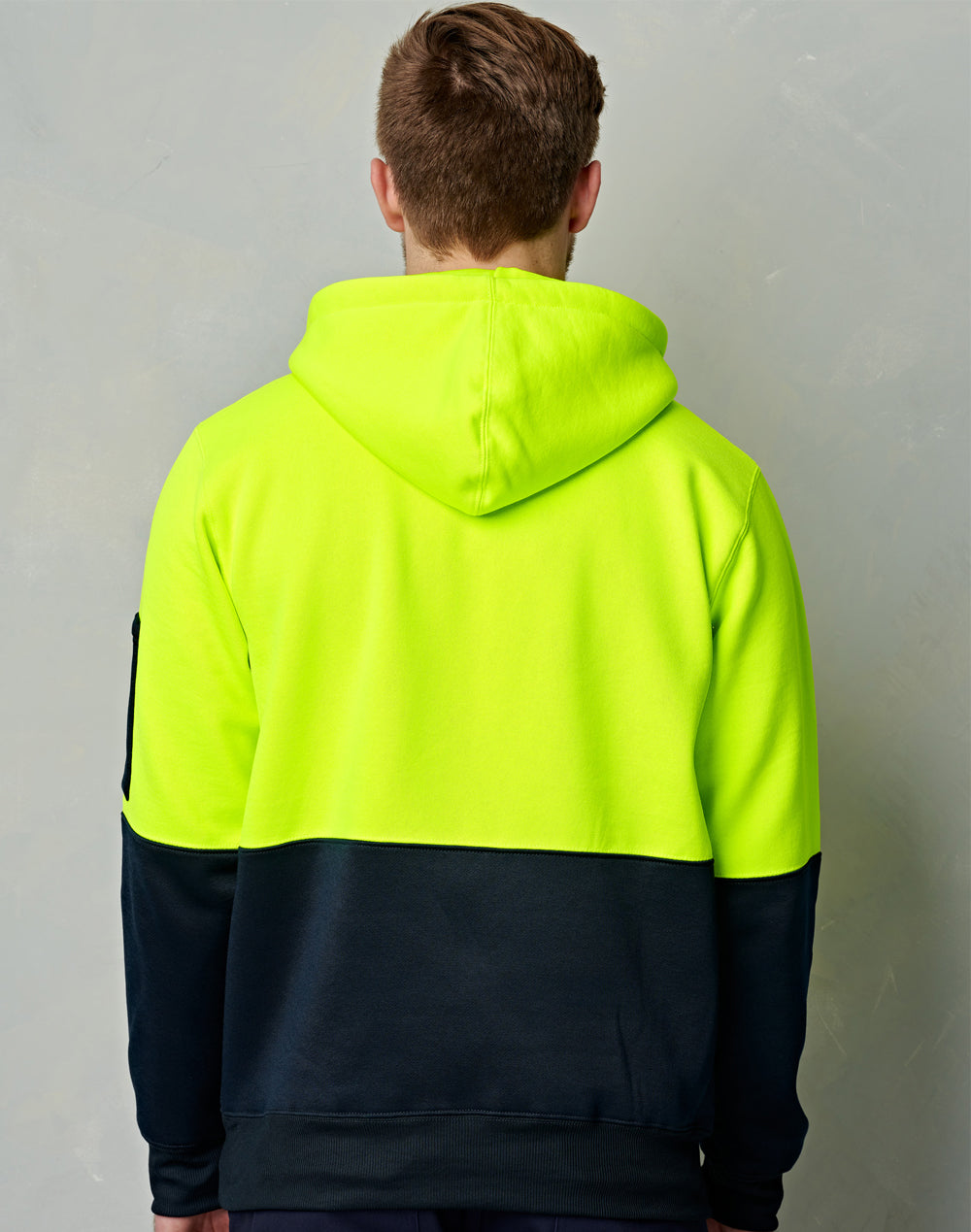 Hi-Vis Two Tone Fleecy Hoodie Unisex - Yellow/Navy - Back