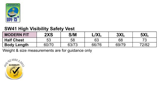 Hi-Vis Safety Vest with ID Pocket - Size guide