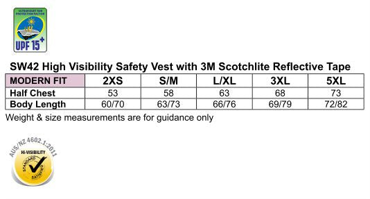 Hi-Vis Safety Vest with ID Pocket & 3M Tapes - Size guide