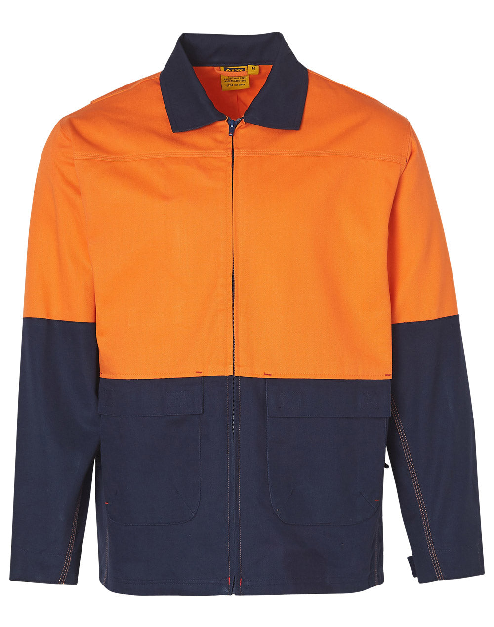 Hi-Vis Cotton Jacket - Orange/Navy - Front