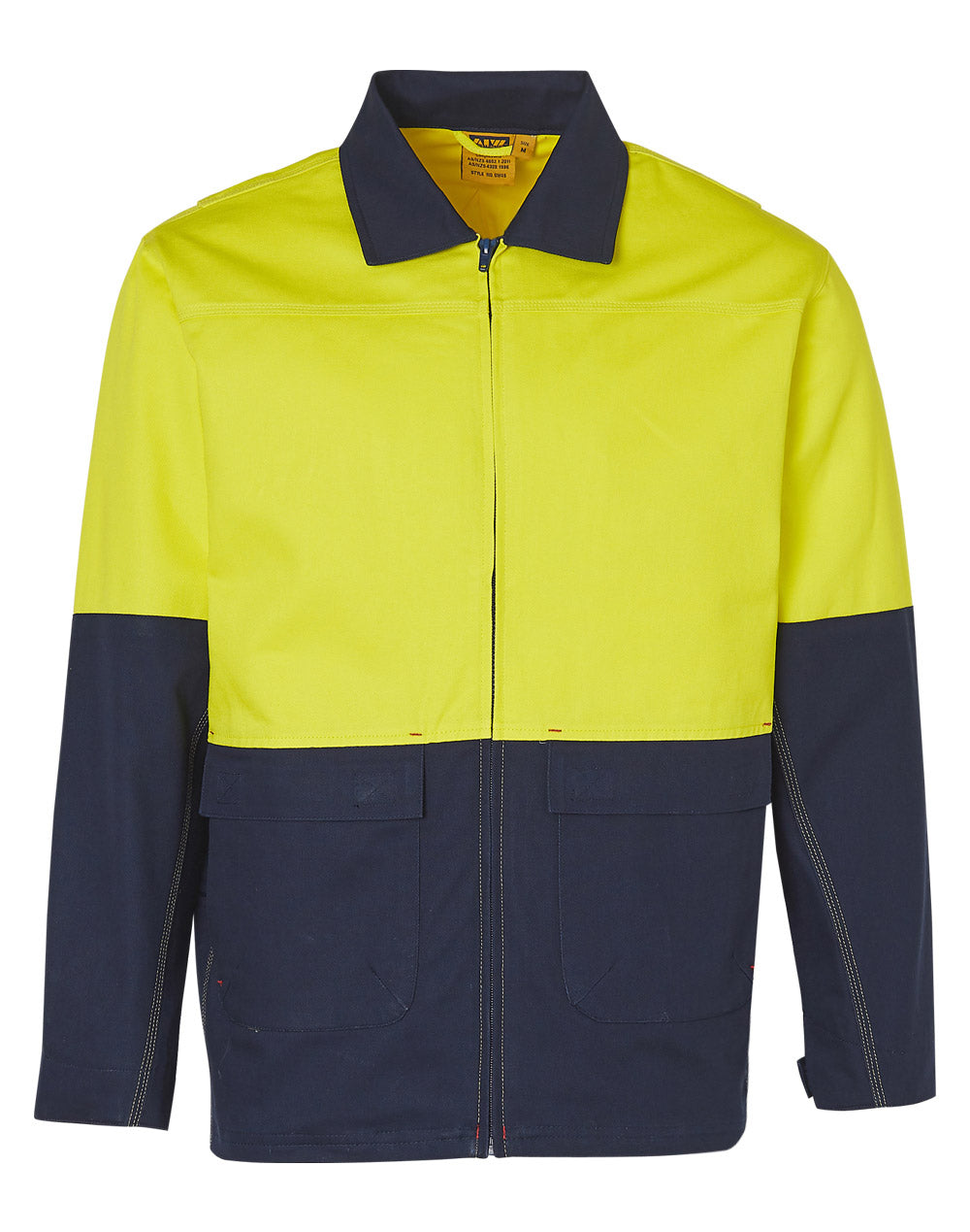 Hi-Vis Cotton Jacket - Yellow/Navy - Front