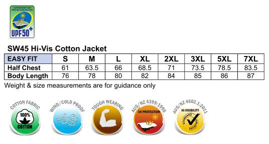 Hi-Vis Cotton Jacket - Size guide