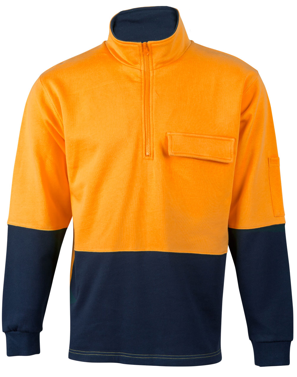 Hi-Vis Two Tone Cotton Fleecy Sweat - Orange/Navy - Front