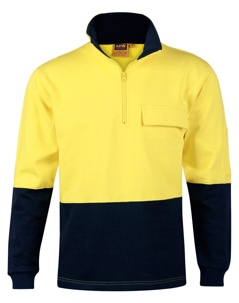 Hi-Vis Two Tone Cotton Fleecy Sweat - Yellow/Navy - Front