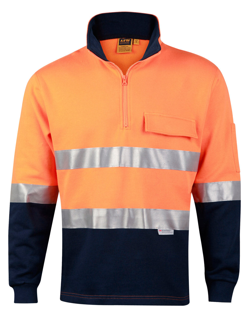 Hi-Vis Two Tone Cotton Fleece Sweat - Orange/Navy - Front